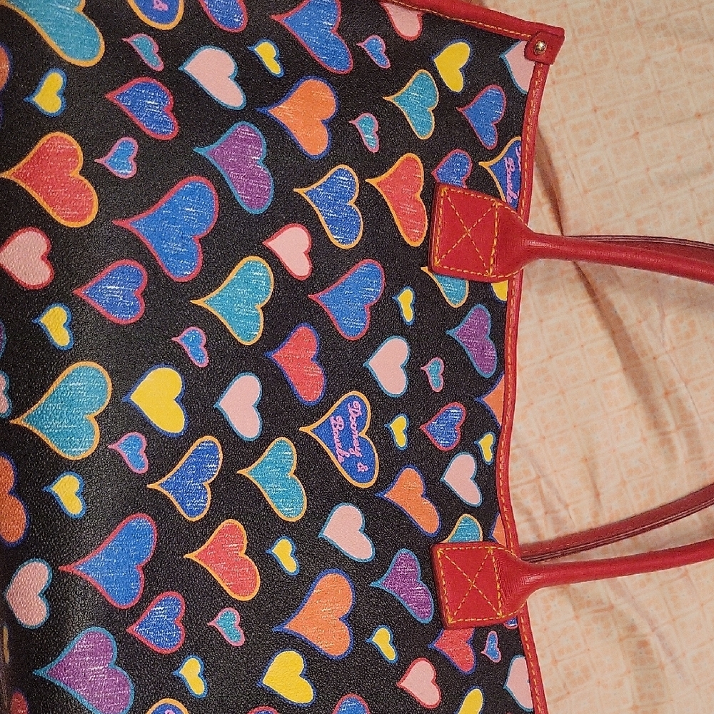 Dooney & Bourke Black Tote with Multicolor Heart Print and Red Trim - Picture 15 of 16